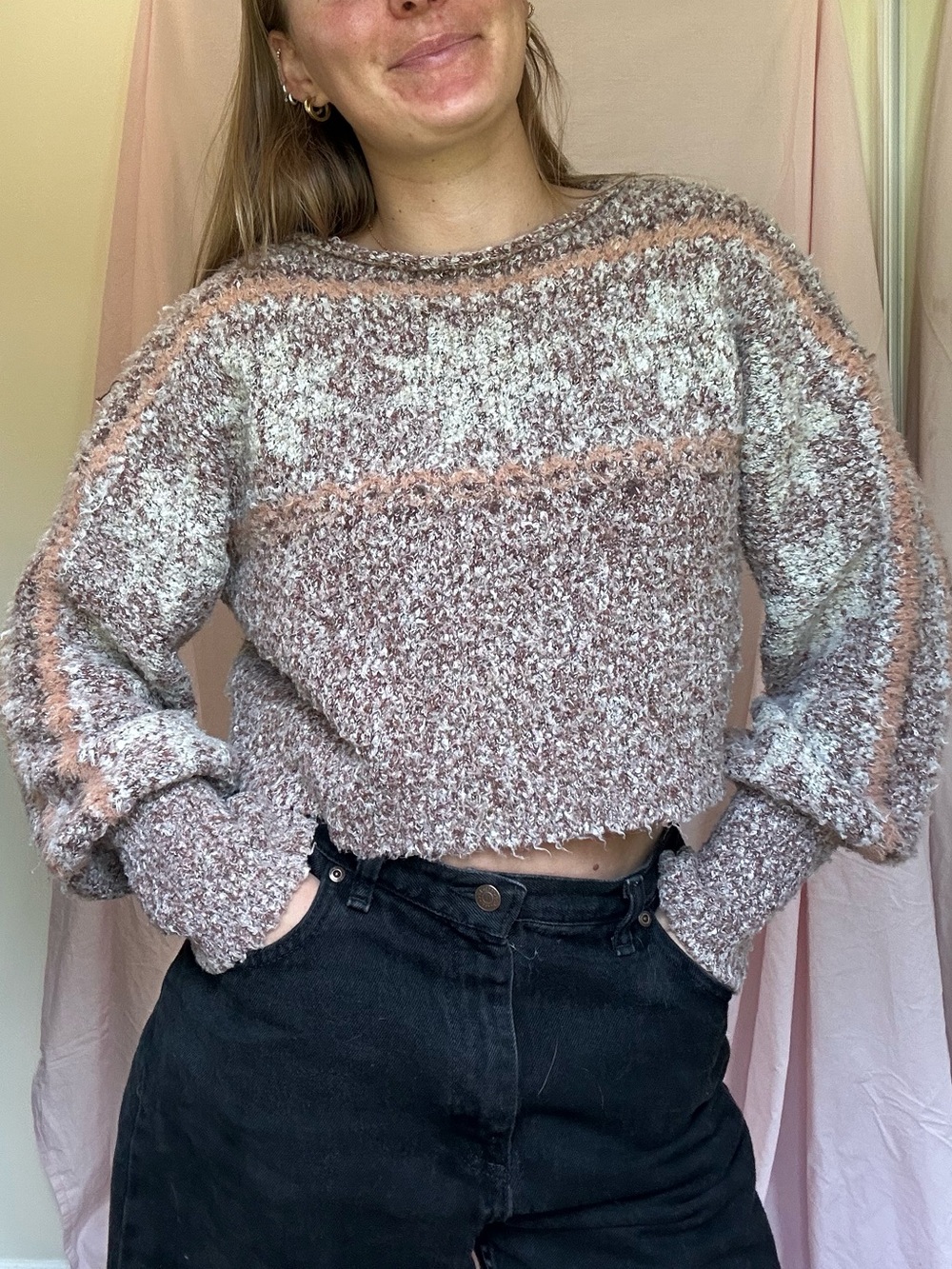 Free People Knit Sweater in Mauve and Cream